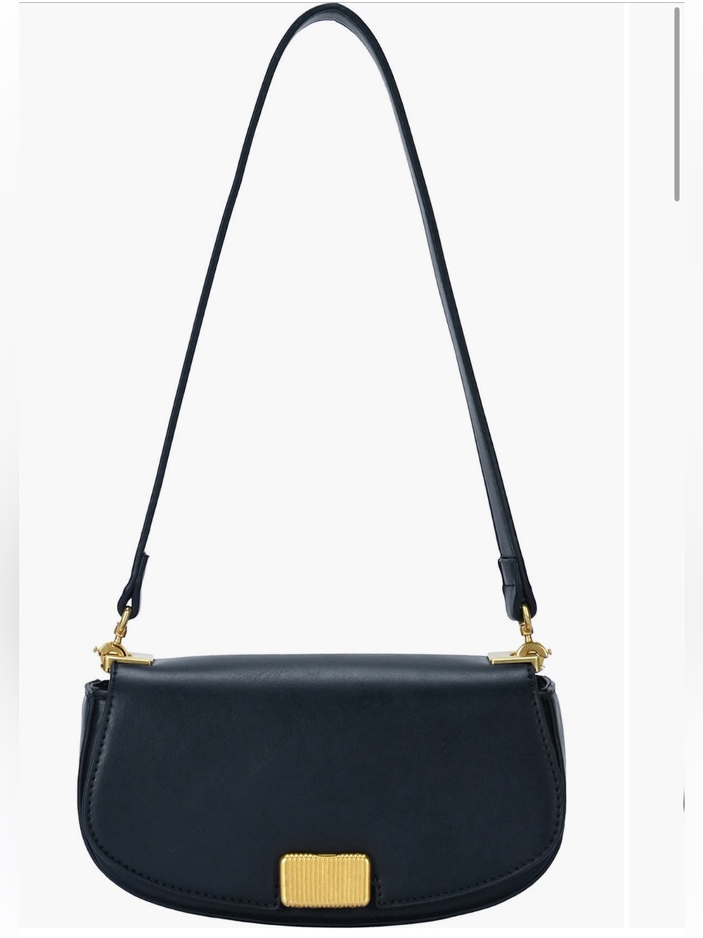 Rachel Zoe-Black Vegan Leather Shoulder Bag with Gold Hardware, Removable Strap